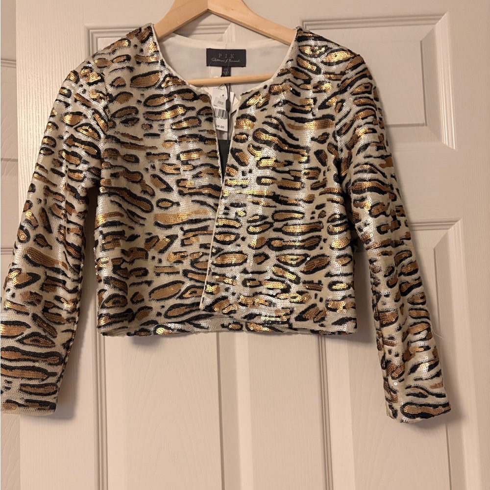 PJK Gold Sequin Tiger-Print Cropped Jacket - Gold/Black